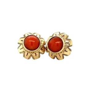 Clearance Gouden oorstekers met bloedkoraal 14 krt Oorstekers | Oorbellen Met Edelsteen