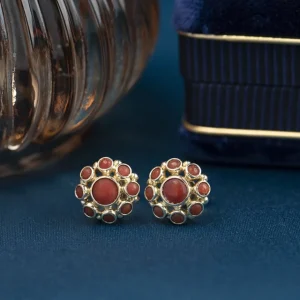 Best Gouden oorstekers met bloedkoraal 14 krt Oorstekers | Oorbellen Met Edelsteen
