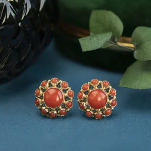 Fashion Gouden oorstekers met bloedkoraal 14 krt Oorstekers | Oorbellen Met Edelsteen