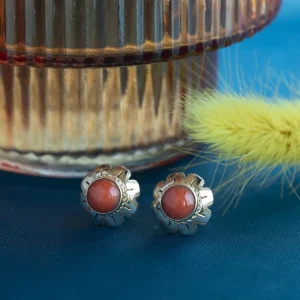 Clearance Gouden oorstekers met bloedkoraal 14 krt Oorstekers | Oorbellen Met Edelsteen