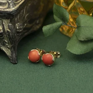 Best Gouden oorstekers met bloedkoraal 14 krt Oorstekers | Oorbellen Met Edelsteen