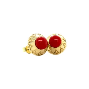 Sale Gouden oorstekers met bloedkoraal 14 krt Oorstekers | Oorbellen Met Edelsteen