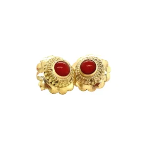 Discount Gouden oorstekers met bloedkoraal 14 krt Oorstekers | Oorbellen Met Edelsteen
