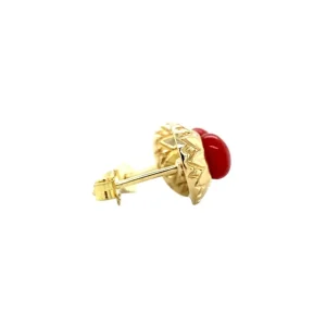 Sale Gouden oorstekers met bloedkoraal 14 krt Oorstekers | Oorbellen Met Edelsteen