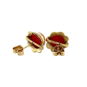 Sale Gouden oorstekers met bloedkoraal 14 krt Oorstekers | Oorbellen Met Edelsteen