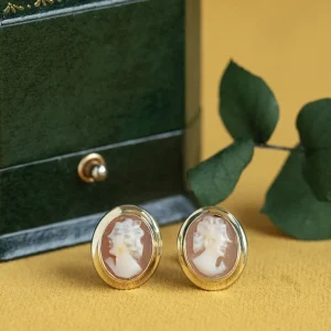 Best Gouden oorstekers met camee 14 krt Oorstekers | Oorbellen Met Edelsteen