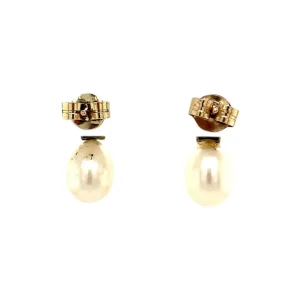 Clearance Gouden oorstekers met parel en zirkonia 14 krt Oorstekers | Oorbellen Met Edelsteen