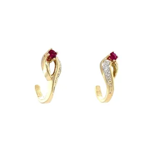 Best Gouden oorstekers met robijn en diamant 14 krt Oorstekers | Oorbellen Met Edelsteen