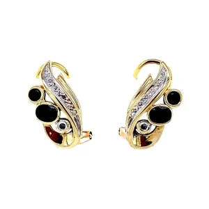 Clearance Gouden oorstekers met saffier en diamant 14 krt Oorstekers | Oorbellen Met Edelsteen