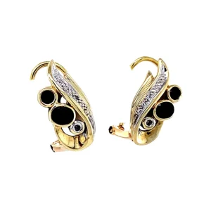 Clearance Gouden oorstekers met saffier en diamant 14 krt Oorstekers | Oorbellen Met Edelsteen
