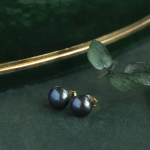 Fashion Gouden oorstekers met zwarte parel 14 krt Oorstekers | Oorbellen Met Edelsteen