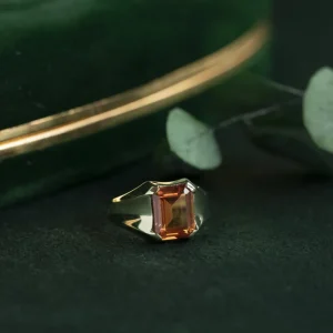 Discount Gouden pinkring met oranje saffier 14 krt Ringen Met Edelsteen