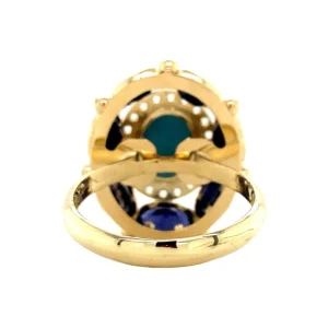 Hot Gouden ring met ioliet, turkoois en saffier 18 krt Ringen Met Edelsteen