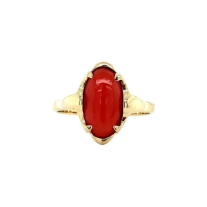 Outlet Gouden ring met bloedkoraal 14 krt Ringen Met Edelsteen