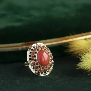 Hot Gouden ring met bloedkoraal 14 krt Entourage Ring | Ringen Met Edelsteen