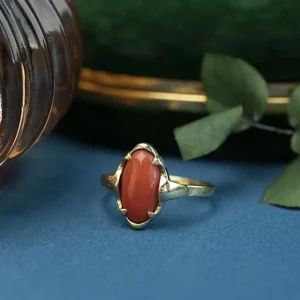 Outlet Gouden ring met bloedkoraal 14 krt Ringen Met Edelsteen