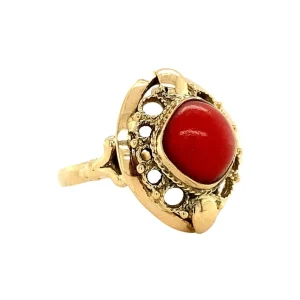 Fashion Gouden ring met bloedkoraal 14 krt Ringen Met Edelsteen