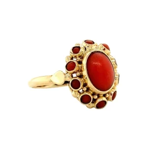 New Gouden ring met bloedkoraal 14 krt Entourage Ring | Ringen Met Edelsteen