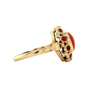 New Gouden ring met bloedkoraal 14 krt Entourage Ring | Ringen Met Edelsteen