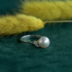 Fashion Gouden ring met diamant en parel 18 krt Gouden Ringen | Diamanten Ringen