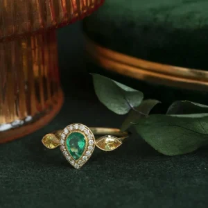 Online Gouden ring met moissaniet, smaragd en diamant 18 krt Diamanten Ringen | Ringen Met Edelsteen