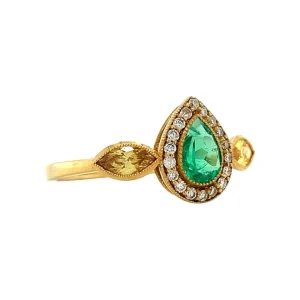 Online Gouden ring met moissaniet, smaragd en diamant 18 krt Diamanten Ringen | Ringen Met Edelsteen