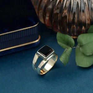 Hot Gouden ring met onyx 14 krt Ringen Met Edelsteen