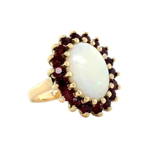 Hot Gouden ring met opaal en granaat 14 krt Ringen Met Edelsteen