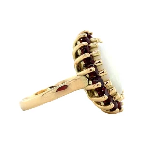 Hot Gouden ring met opaal en granaat 14 krt Ringen Met Edelsteen