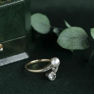 Online Gouden ring met parel en diamant 18 krt Diamanten Ringen | Ringen Met Edelsteen