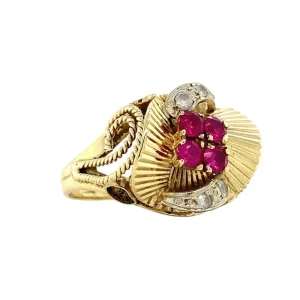 Outlet Gouden ring met robijn en zirkonia 14 krt Ringen Met Edelsteen