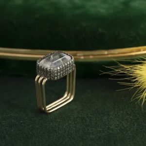Outlet Gouden ring met rozenkwarts en diamant 14 krt/835 Ringen Met Edelsteen