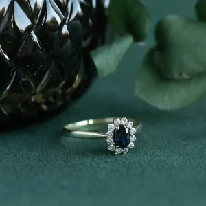 Outlet Gouden ring met saffier en diamant 14 krt Diamanten Ringen | Ringen Met Edelsteen
