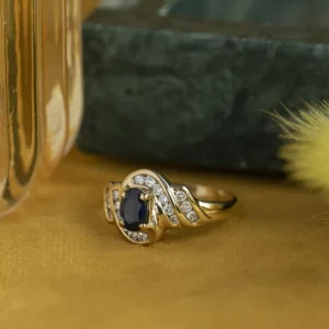 Outlet Gouden ring met saffier en diamant 14 krt Diamanten Ringen | Ringen Met Edelsteen