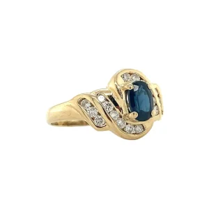 Outlet Gouden ring met saffier en diamant 14 krt Diamanten Ringen | Ringen Met Edelsteen