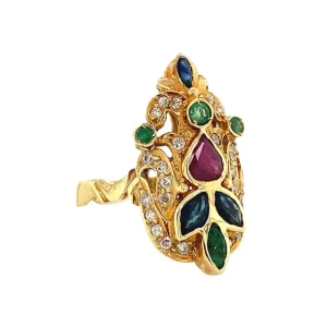 Sale Gouden ring met smaragd, saffier, robijn en diamant 18 krt Diamanten Ringen | Ringen Met Edelsteen