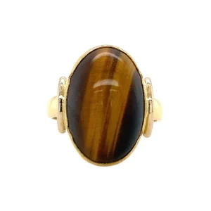 Hot Gouden ring met tijgeroog 14 krt Ringen Met Edelsteen