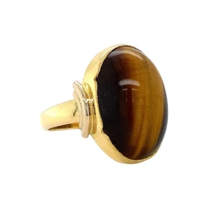 Hot Gouden ring met tijgeroog 14 krt Ringen Met Edelsteen