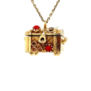 Online Gouden schatkist hanger met bloedkoraal 14 krt Gouden Hanger Met Edelsteen