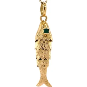 Discount Gouden vis hanger met kleursteen 18 krt Gouden Hanger Met Edelsteen