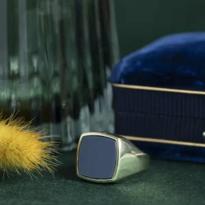 Clearance Gouden zegelring met blauwe laagsteen 14 krt Ringen Met Edelsteen