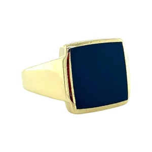Online Gouden zegelring met blauwe laagsteen 14 krt Ringen Met Edelsteen