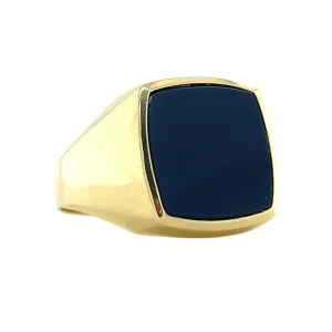 Clearance Gouden zegelring met blauwe laagsteen 14 krt Ringen Met Edelsteen