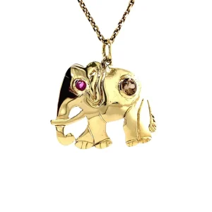 Online Olifant hanger met robijn en zirkoon 12 krt Gouden Hanger Met Edelsteen