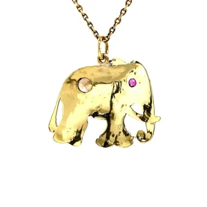Online Olifant hanger met robijn en zirkoon 12 krt Gouden Hanger Met Edelsteen