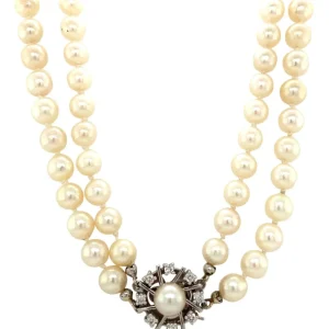 Online Parel collier met witgouden diamant sluiting 14 krt Kettingen Met Edelsteen