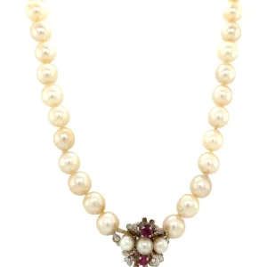 Discount Parel collier met witgouden sluiting met robijn 14 krt Kettingen Met Edelsteen