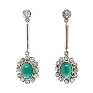 Fashion Platina oorhangers met smaragd en diamant 950 Oorbellen Met Edelsteen