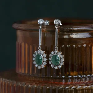 Fashion Platina oorhangers met smaragd en diamant 950 Oorbellen Met Edelsteen