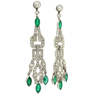 Fashion Platina oorhangers met smaragd en diamant 950 Oorbellen Met Edelsteen